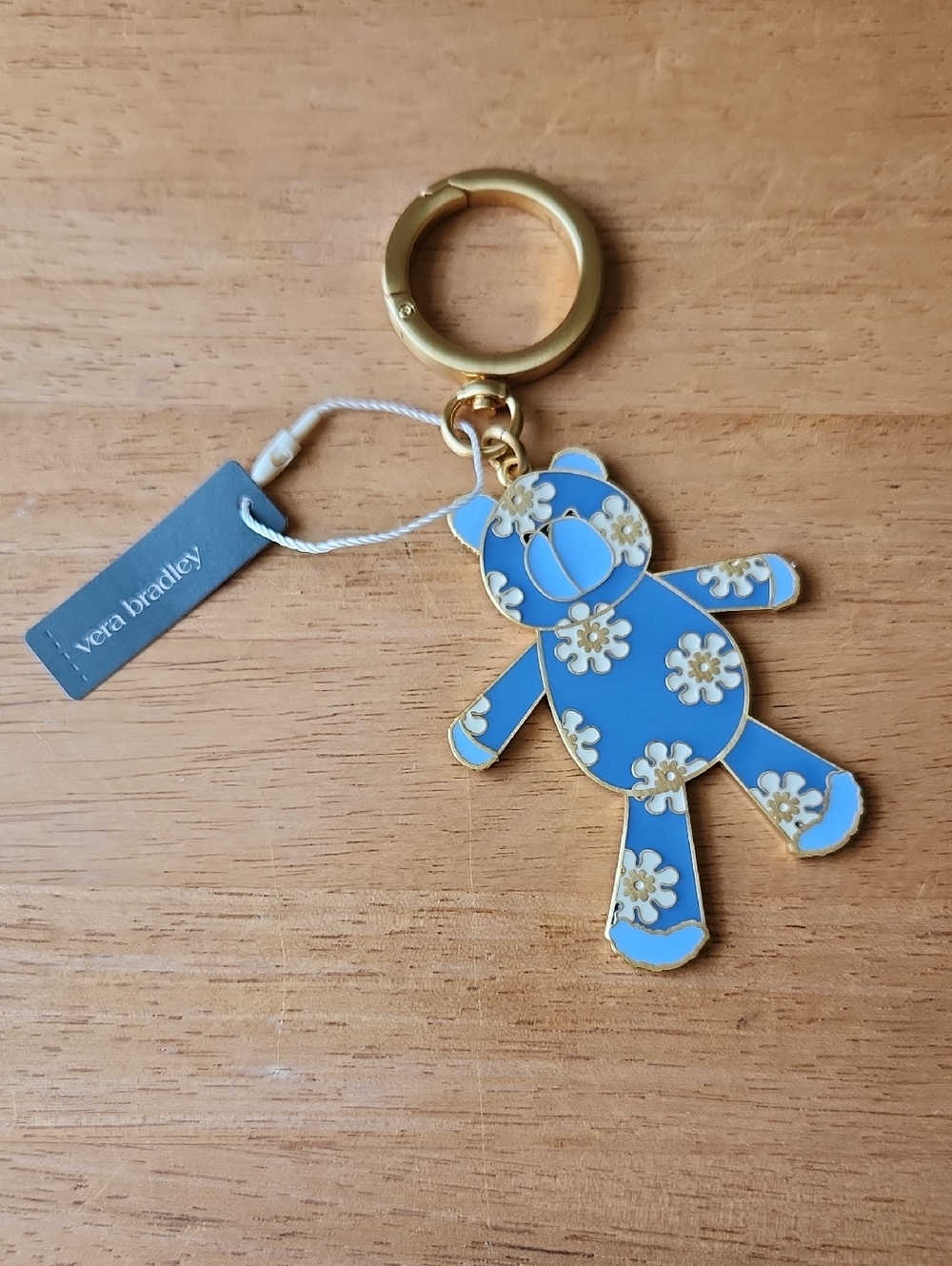 Vera Bradley Enamel Key Chain Bear Blue Floral Teddy Charm